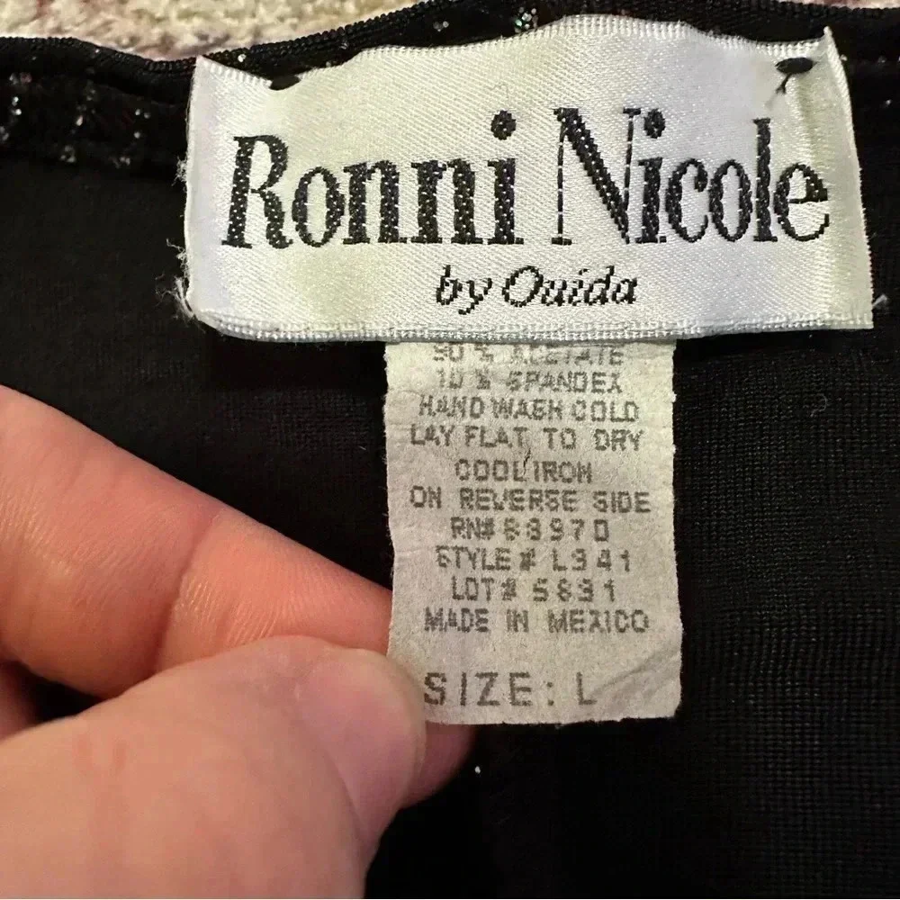 Vintage 90’s black and sliver glitter swirl blouse size large - Picture 5 of 6